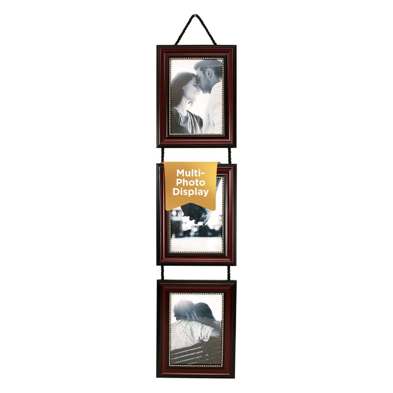 Kiera Grace Lucy Collage Frame, Holds 3 Vertical 5" x 7" Photos, Wall Mount Picture Frame with Hanging Rope, 7.25" x 9.25", Dark Brown - Image 1
